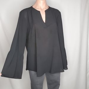J. CREW Black Sheer Blouse with Flounce Sleeves